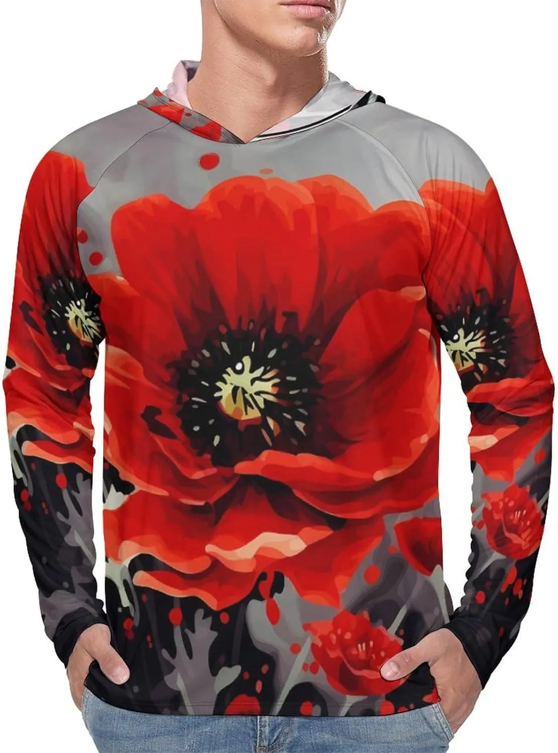 Sun Protection Shirt Long Sleeve Hoodie Dancing Red Flower Lightweight Rash Guard Quick Dry Sun Shirt for Outdoor