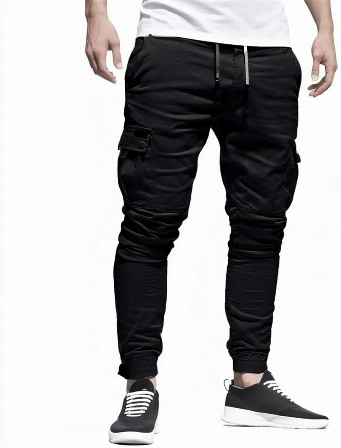 Sweatpants for Men Fashion Personalized Casual Solid Color Tie Multi-Pocket Drawstring Cargo Pants Trousers