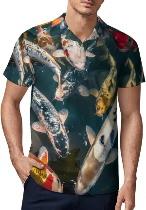 Swimming Japanese Fish Classic Polo Shirts for Men Quick Dry Short Sleeve Fit Golf Tees Casual Tops