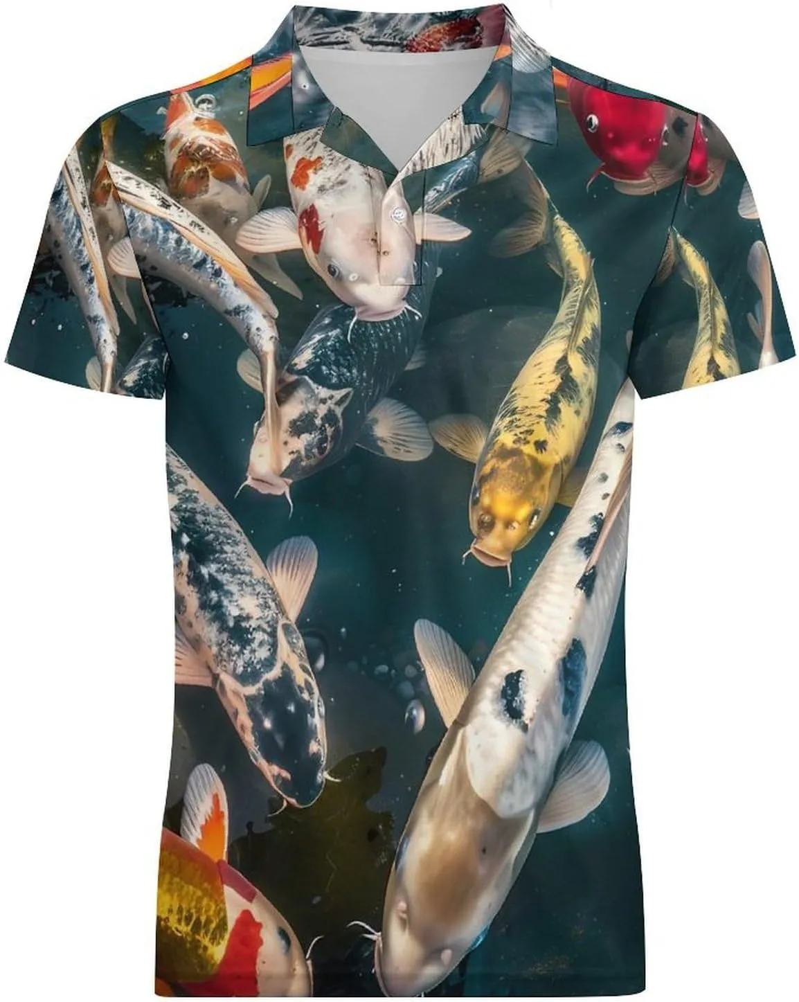 Swimming Japanese Fish Classic Polo Shirts for Men Quick Dry Short Sleeve Fit Golf Tees Casual Tops