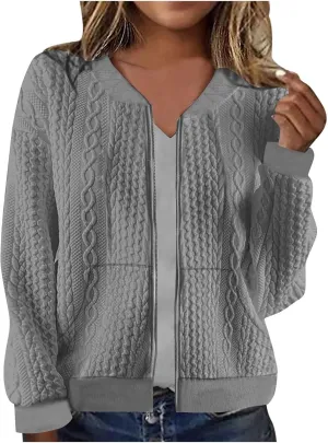 TANGNADE Women's Oversized Zip Up Sweatshirts Sweater Fall Outfits Casual Loose Knit Jackets with Pocket Cardigan Blouse