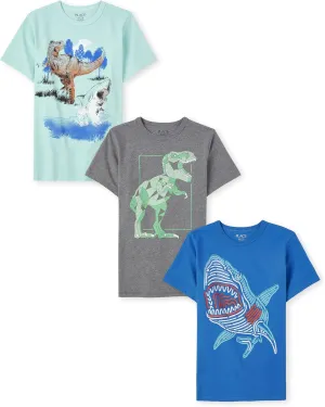 The Children's Place Boys' Dino Short Sleeve Graphic T-Shirts, Multipack