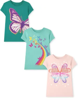 The Children's Place Girls' Butterfly Short Sleeve Graphic T-Shirts, Multipack