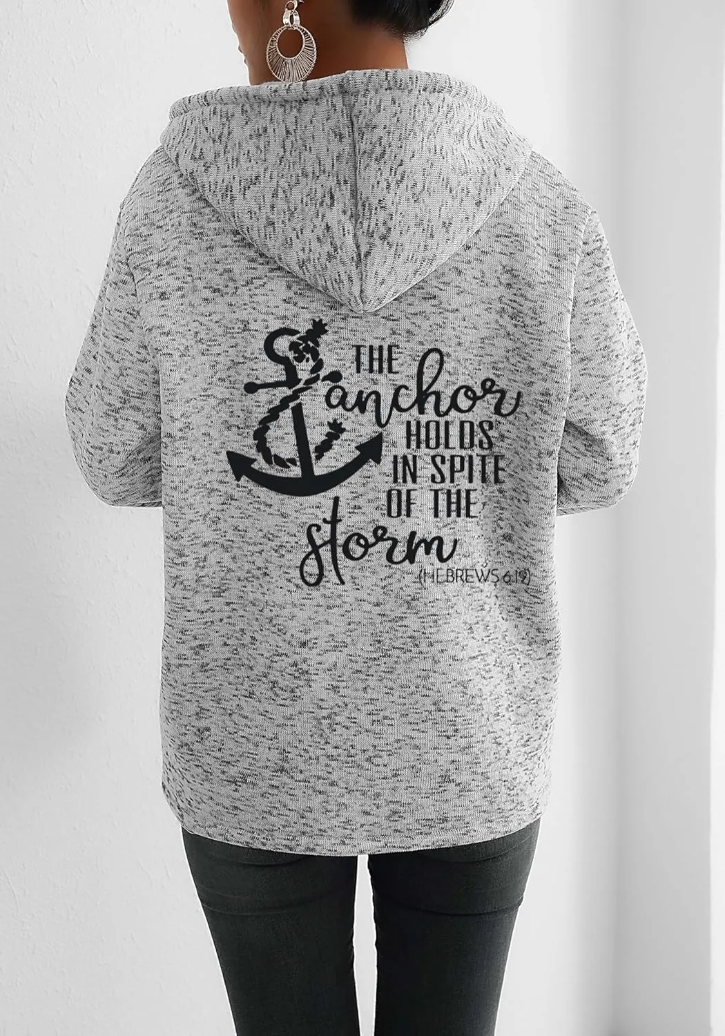 TIAFORD Womens Blessed Jesus Cross Christian Faith Print Hoodie Oversized Long Sleeve Drawstring Zip Up Sweatshirt Jackets