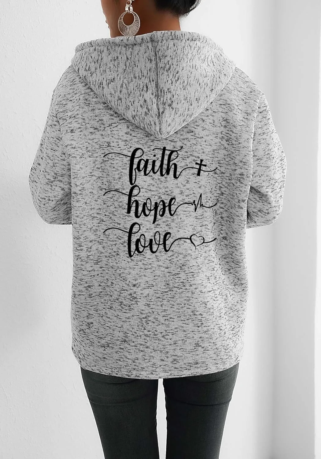 TIAFORD Womens Blessed Jesus Cross Christian Faith Print Hoodie Oversized Long Sleeve Drawstring Zip Up Sweatshirt Jackets