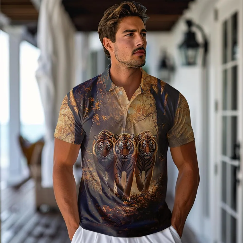 Tigre Polo Shirts for Men - Tigre Lover Stylish Mens Goft Shirt Casual Short Sleeve Button Down Outfit Set 52