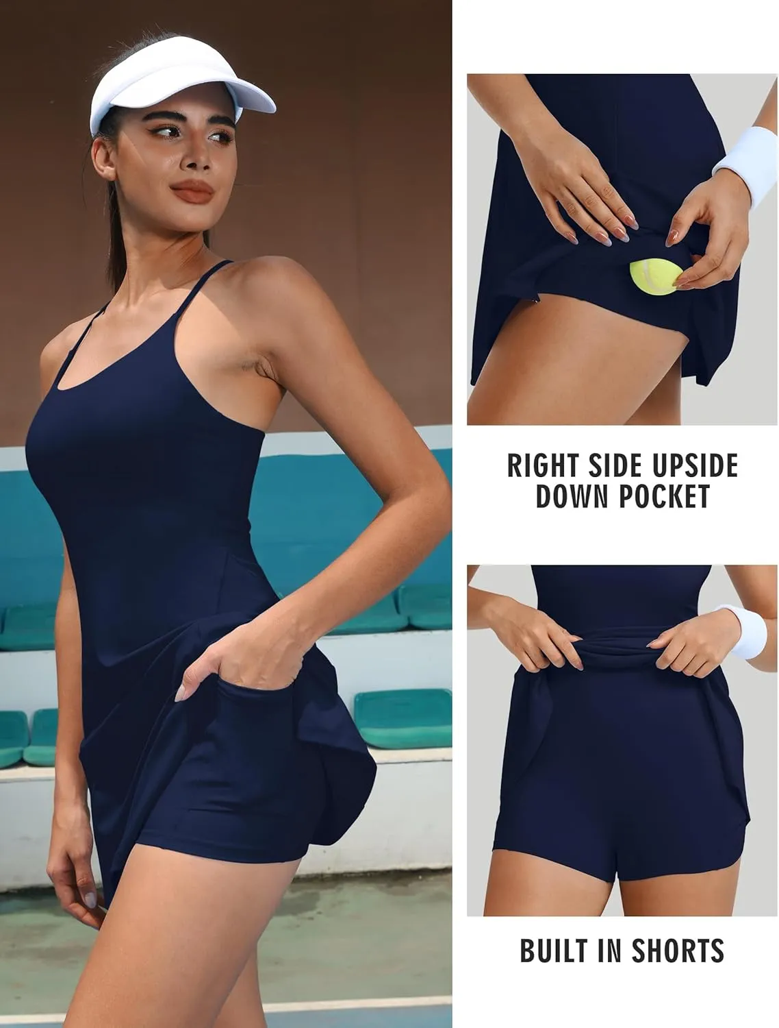 TQD Tennis Athletic Dress for Women U Neck Golf Dress with Built in Shorts and Bra Racerback Side Slit Workout Active Dresses