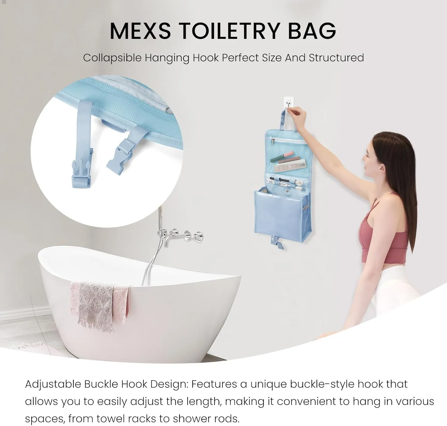 Travel Toiletry Bag for Women with Collapsible Hanging Hook, Portable Water-resistant Makeup Cosmetic Bag Organizer with Handle for Bathroom, Travel, Shorter Trips, Gym, Camping, Gifts for Women