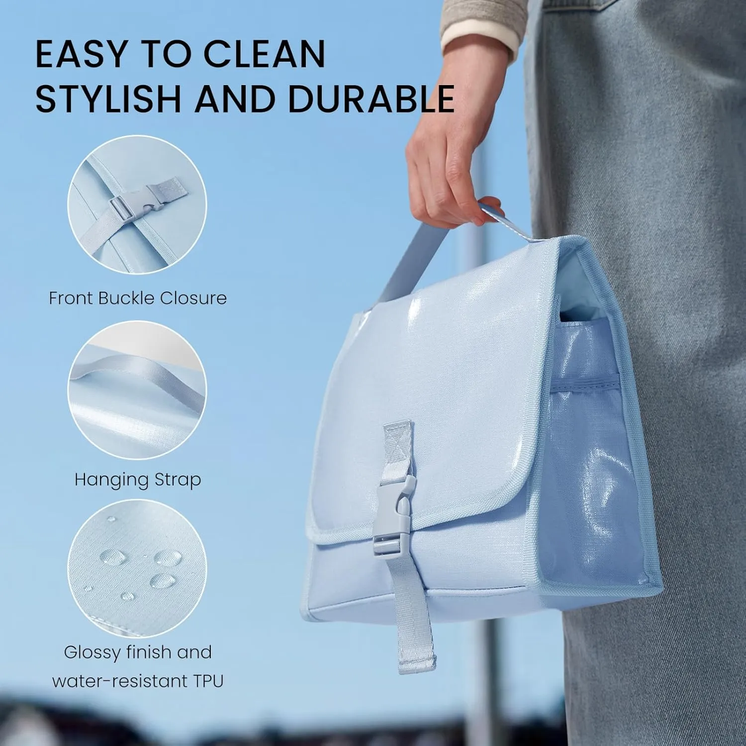 Travel Toiletry Bag for Women with Collapsible Hanging Hook, Portable Water-resistant Makeup Cosmetic Bag Organizer with Handle for Bathroom, Travel, Shorter Trips, Gym, Camping, Gifts for Women