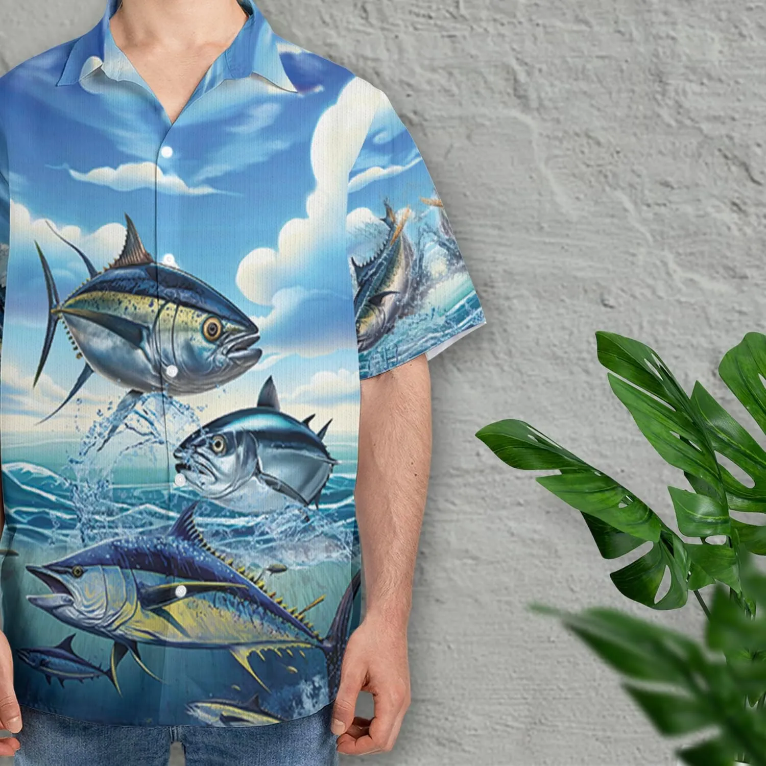 Tunny Hawaiian Shirts for Men - Tunny Lover Button Down Mens Shirts Short Sleeve Luau Beach Shirt Series 70