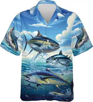Tunny Hawaiian Shirts for Men - Tunny Lover Button Down Mens Shirts Short Sleeve Luau Beach Shirt Series 70