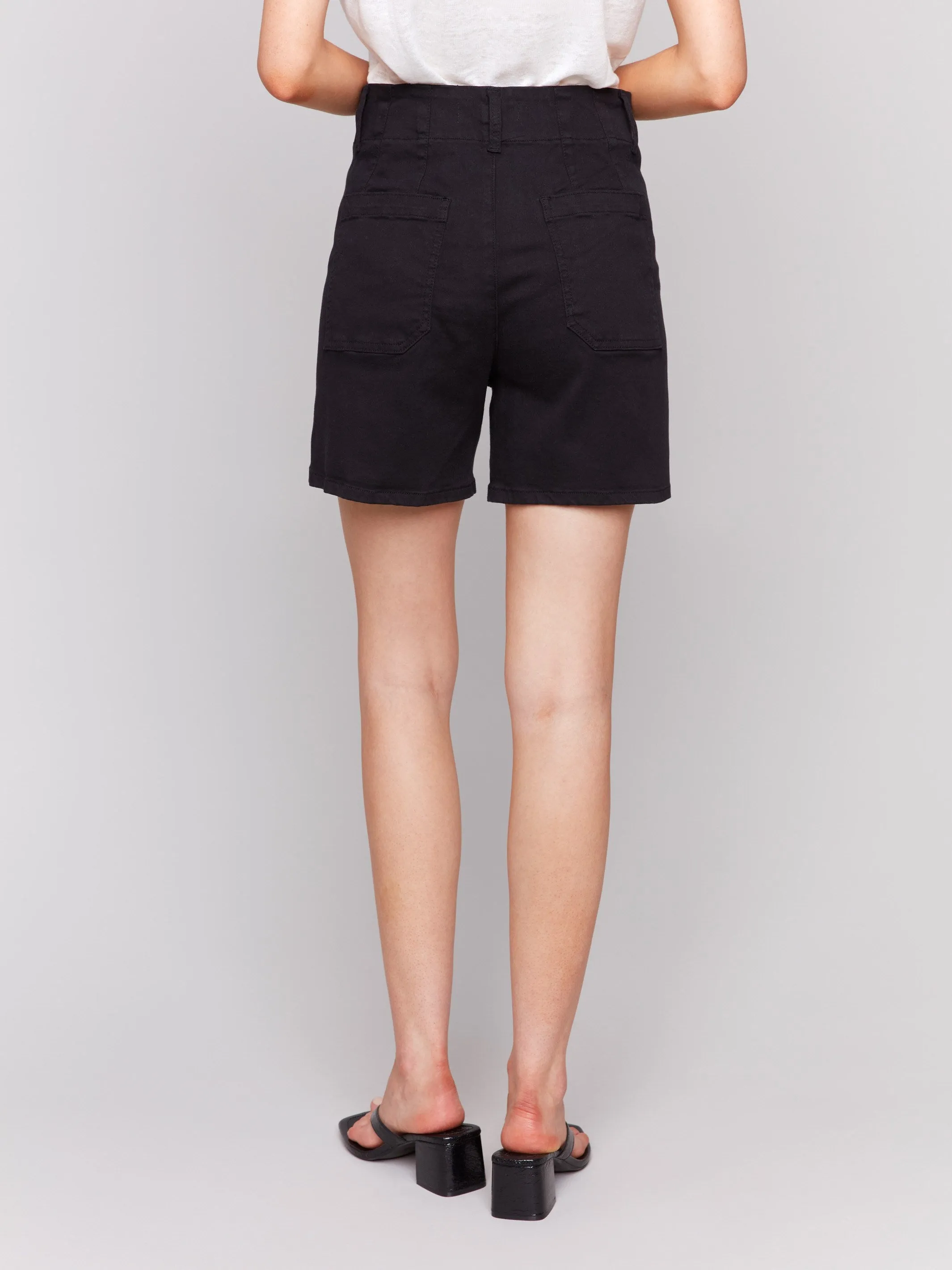 Twill Shorts with Patch Pockets - Black
