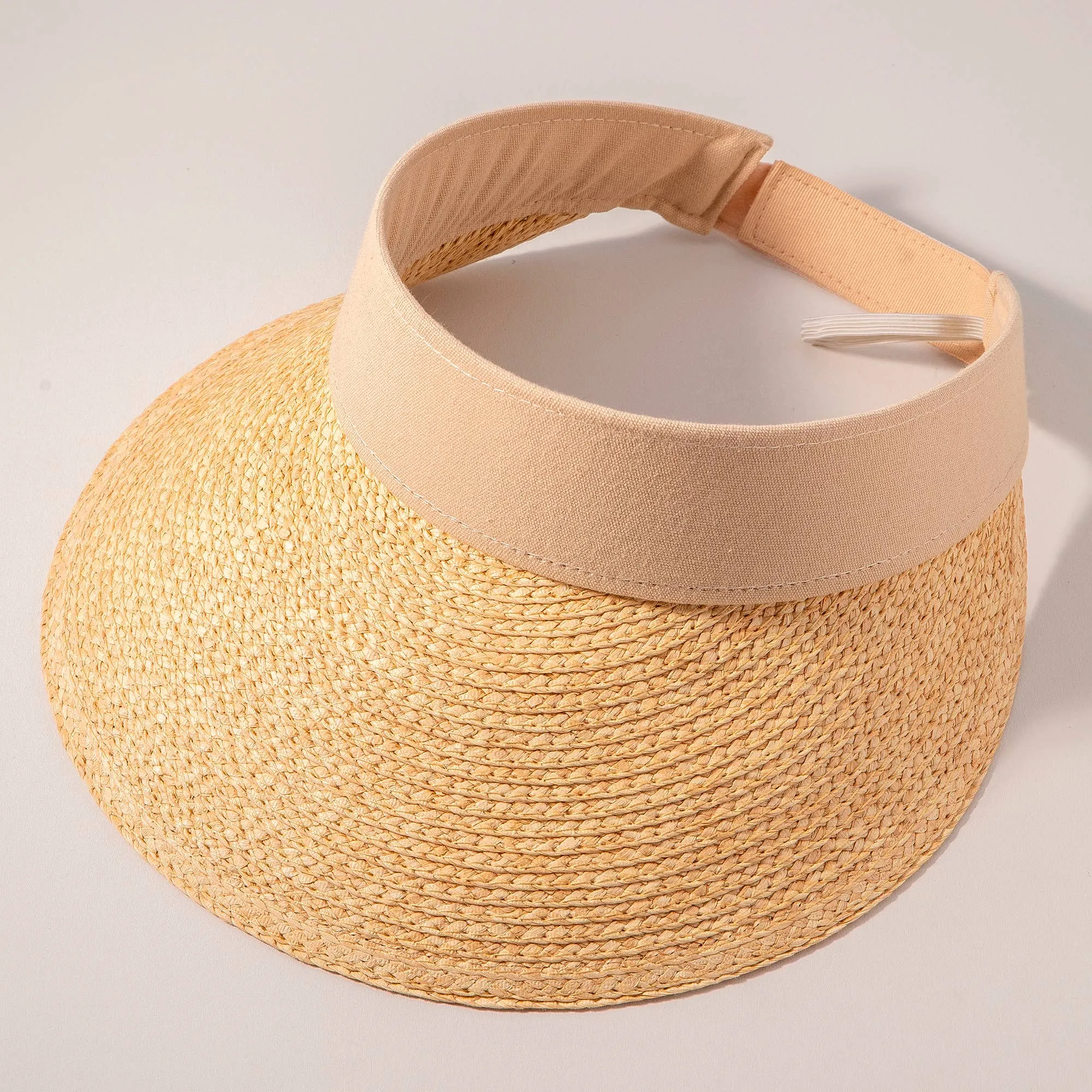 Two Tone Straw Visor Hat-Beige