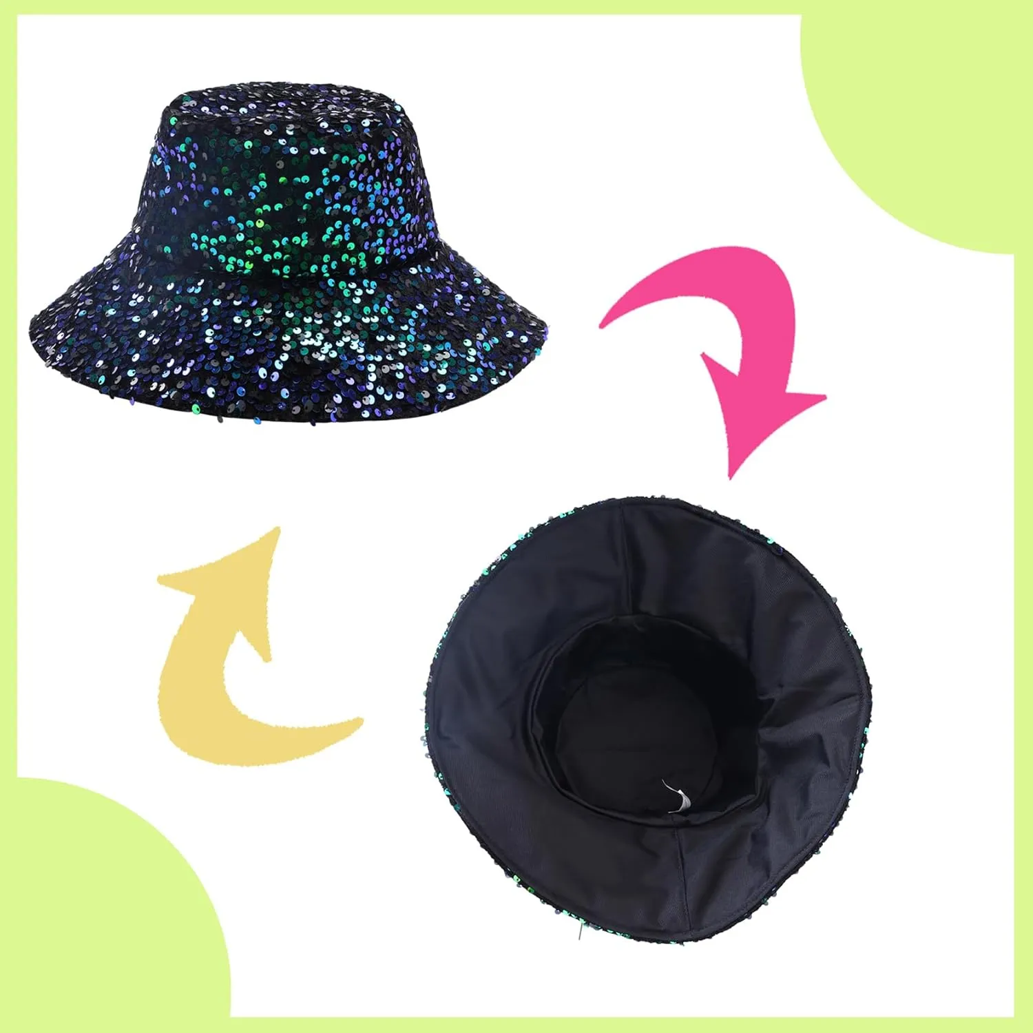 Unisex Metallic Bucket Hat Waterproof Holographic Bucket Hat Fishing Hat Trendy Hip Pop Sun Cap