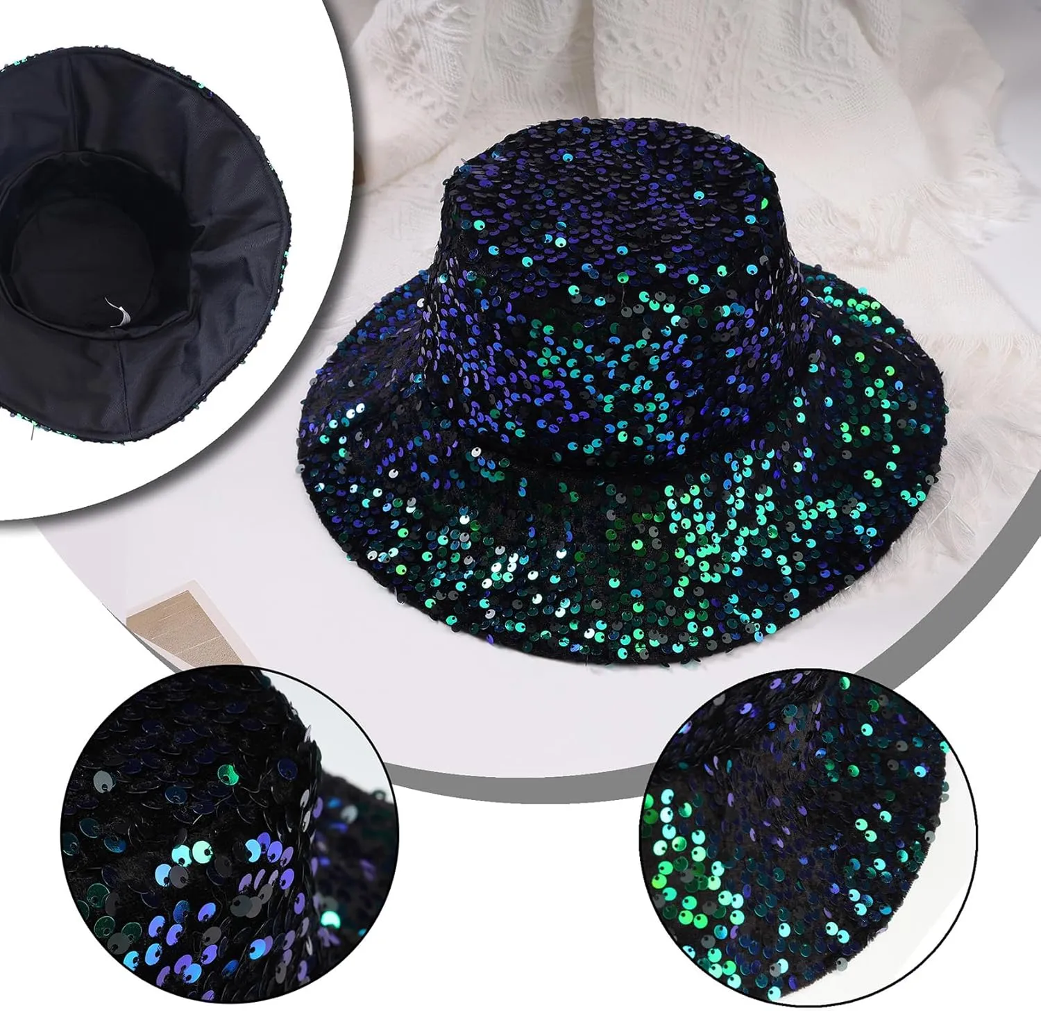 Unisex Metallic Bucket Hat Waterproof Holographic Bucket Hat Fishing Hat Trendy Hip Pop Sun Cap