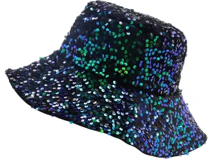 Unisex Metallic Bucket Hat Waterproof Holographic Bucket Hat Fishing Hat Trendy Hip Pop Sun Cap