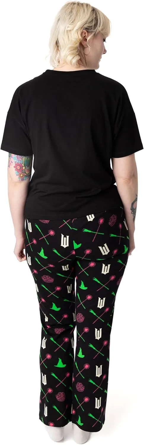 Vanilla Underground Wicked Womens Pajama Set | Adults Wicked Logo Graphic Short Sleeve Top & Long Leg PJ Bottoms in Black