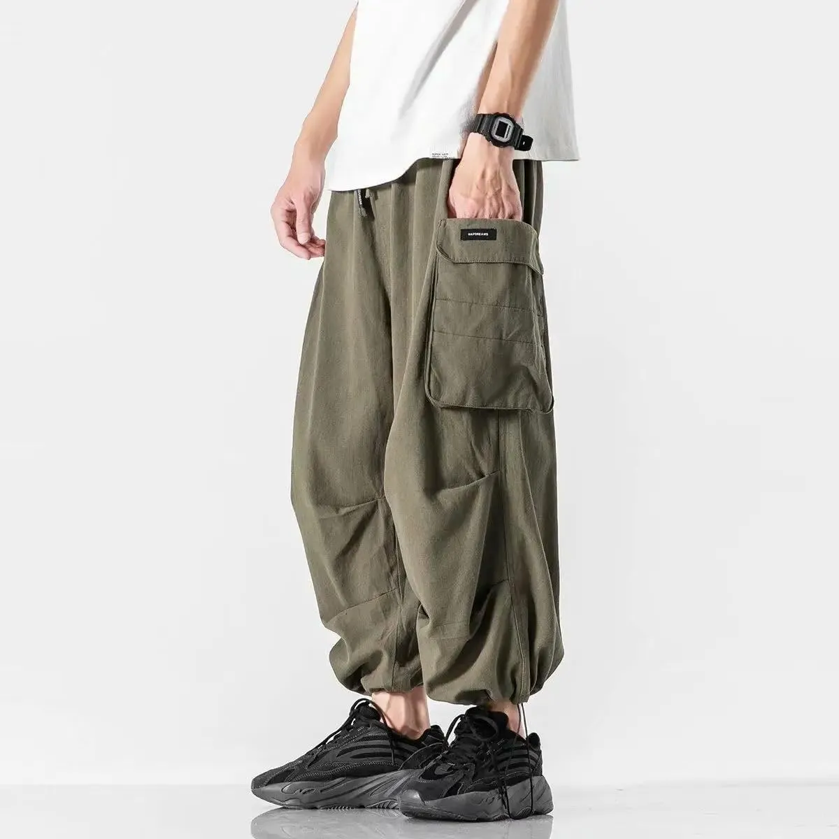 Vintage Wide Leg Oversize Pants Men Casual Joggers Harem Pants Cargo Pants Trousers