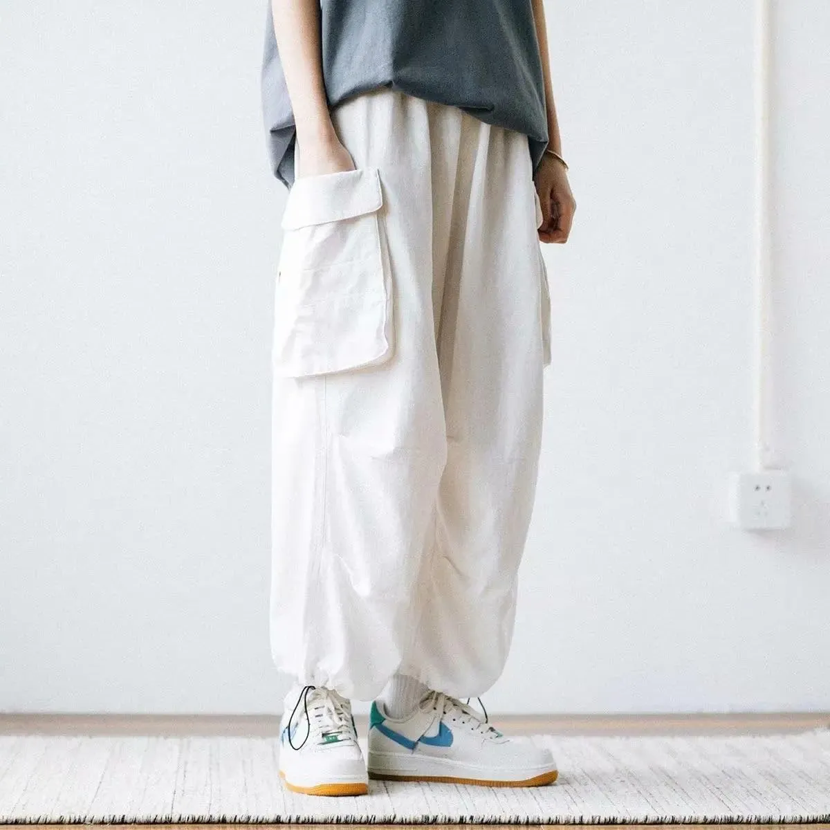 Vintage Wide Leg Oversize Pants Men Casual Joggers Harem Pants Cargo Pants Trousers