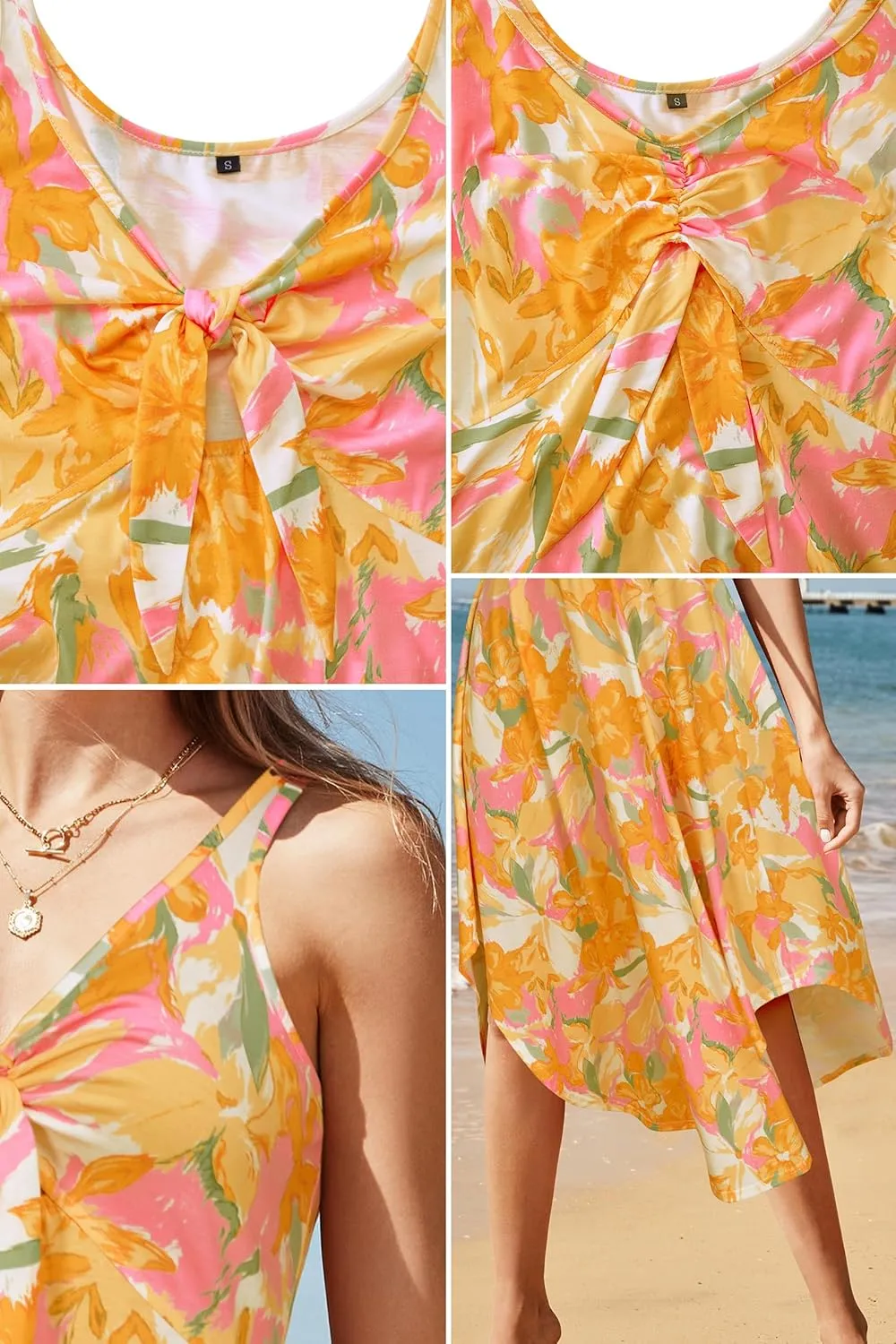 VOTEPRETTY Womens Summer Maxi Dresses 2025 Tie Front Beach Vacation Sundress Hawaiian Tropical Outfit Floral Sundress