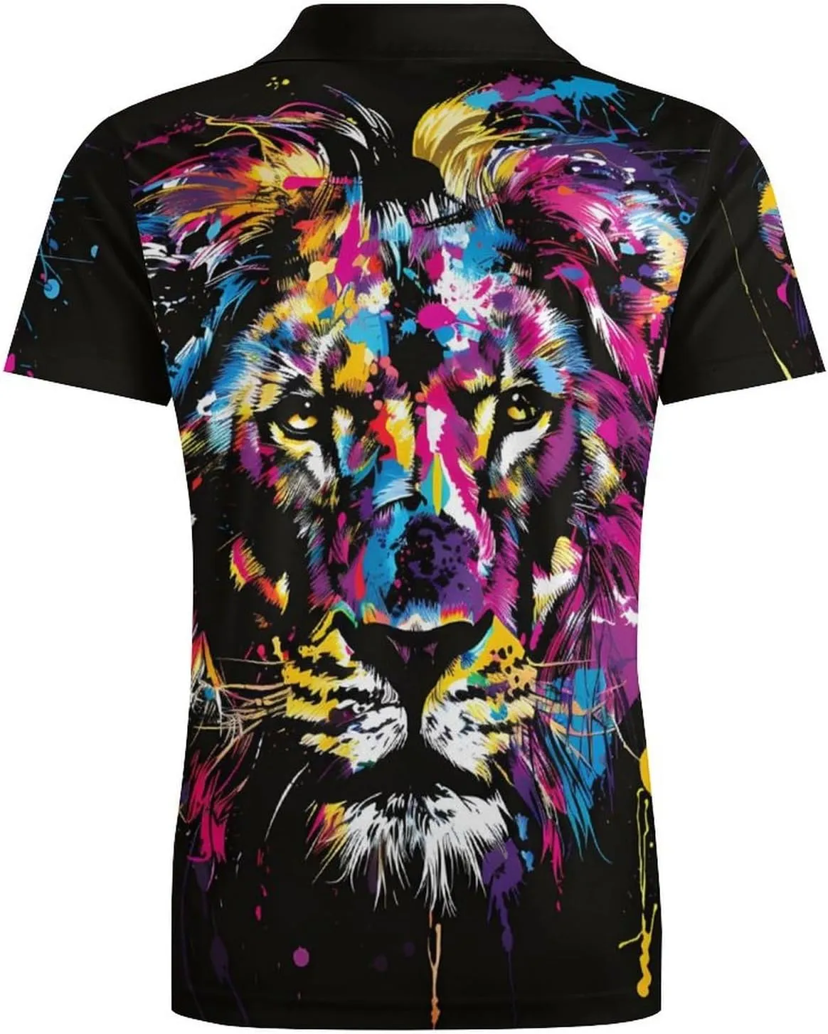 Watercolor Lion Colorful Splash Classic Polo Shirts for Men Quick Dry Short Sleeve Fit Golf Tees Casual Tops