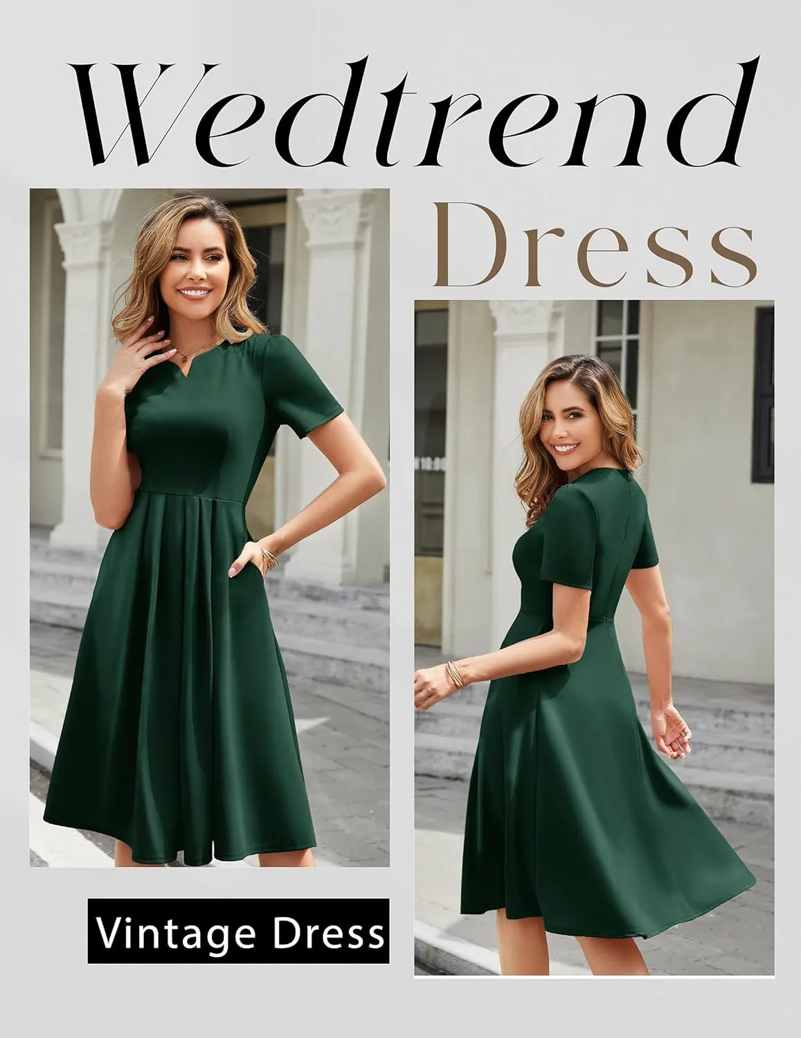 Wedtrend 1950's Vintage Dresses for Women Elegant Church Dress Fit and Flare Dresses Tea Length Cocktail Dress with Pockets