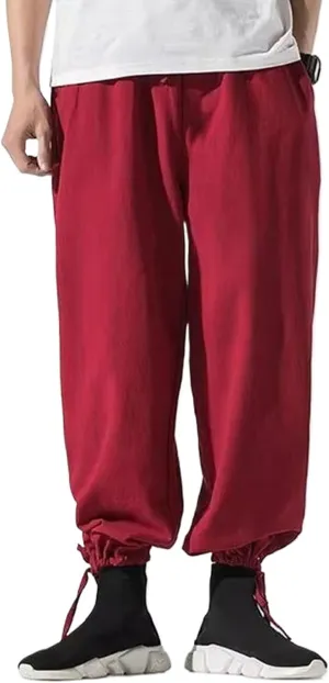 WOLONG Men Wide Leg Pants Summer Men's Straight Casual Long Pants Chinese Style Autumn Male Harem Pants