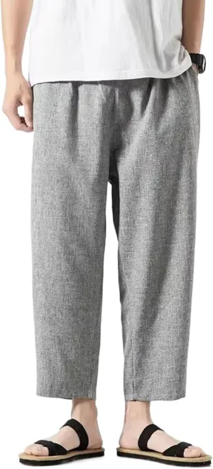 WOLONG Summer Harajuku Casual Pants for Men Solid Color Cotton Linen Men's Harem Pants