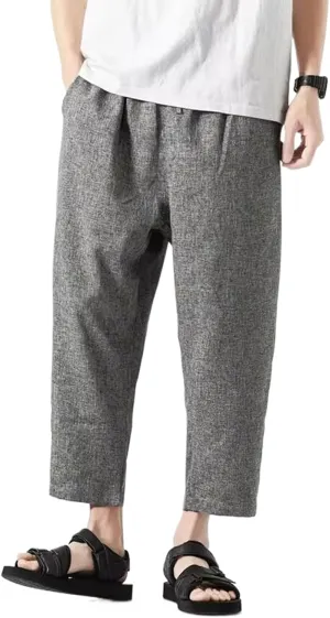 WOLONG Summer Harajuku Casual Pants for Men Solid Color Cotton Linen Men's Harem Pants