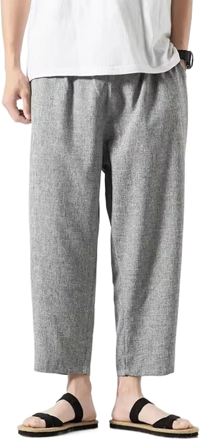 WOLONG Summer Harajuku Casual Pants for Men Solid Color Cotton Linen Men's Harem Pants