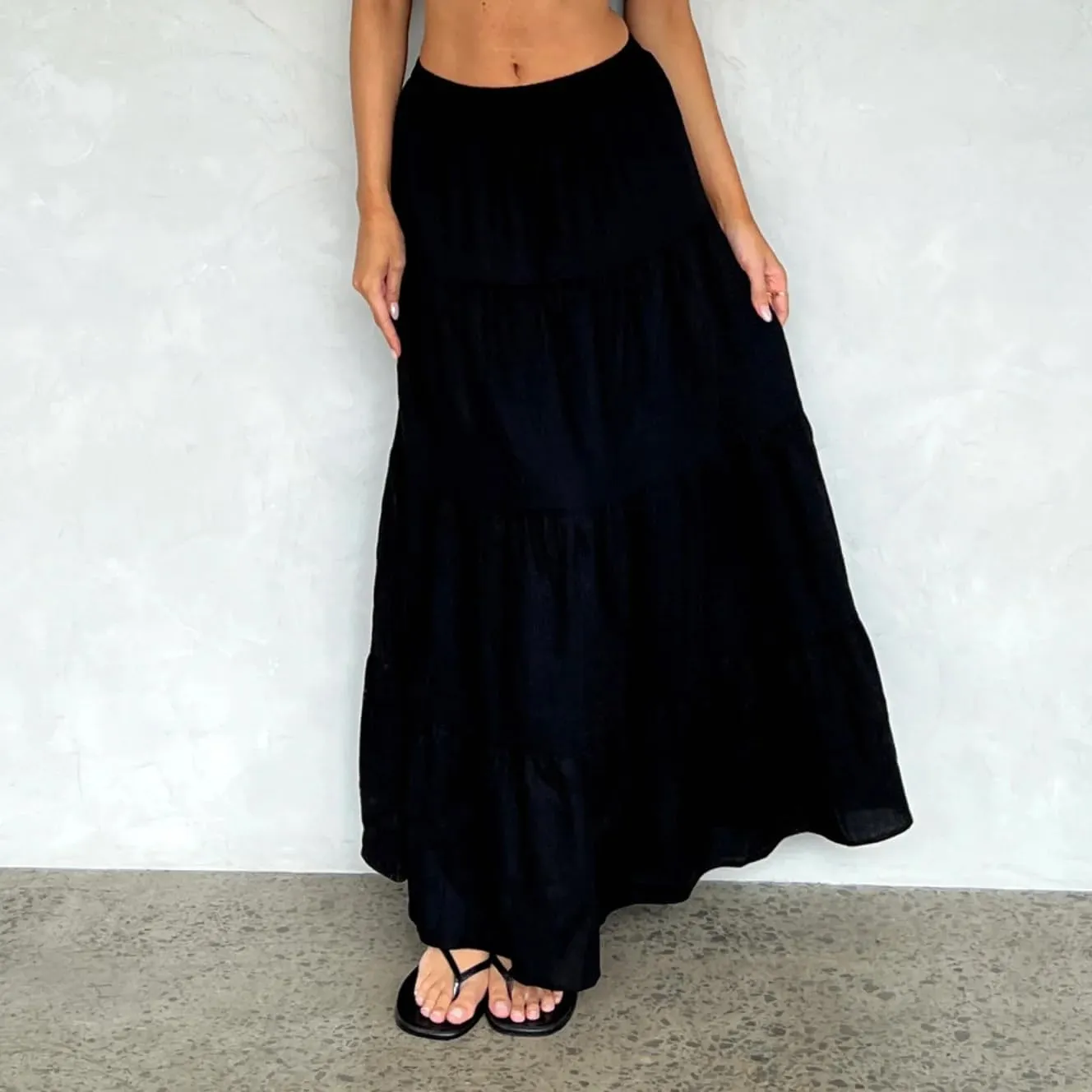 Women Boho Long Skirt Y2k Elastic High Waist Ruffle Pleated Swing Maxi Skirt Casual Tiered Prairie Flowy Aline Skirt