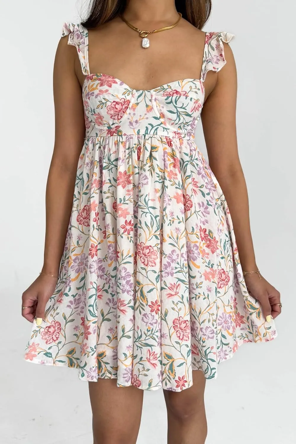Women Fairy Spaghetti Strap Mini Dress Y2K Floral Babydoll Short Dress 2025 Summer Backless Party Dress Streetwear