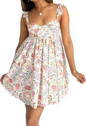 Women Fairy Spaghetti Strap Mini Dress Y2K Floral Babydoll Short Dress 2025 Summer Backless Party Dress Streetwear
