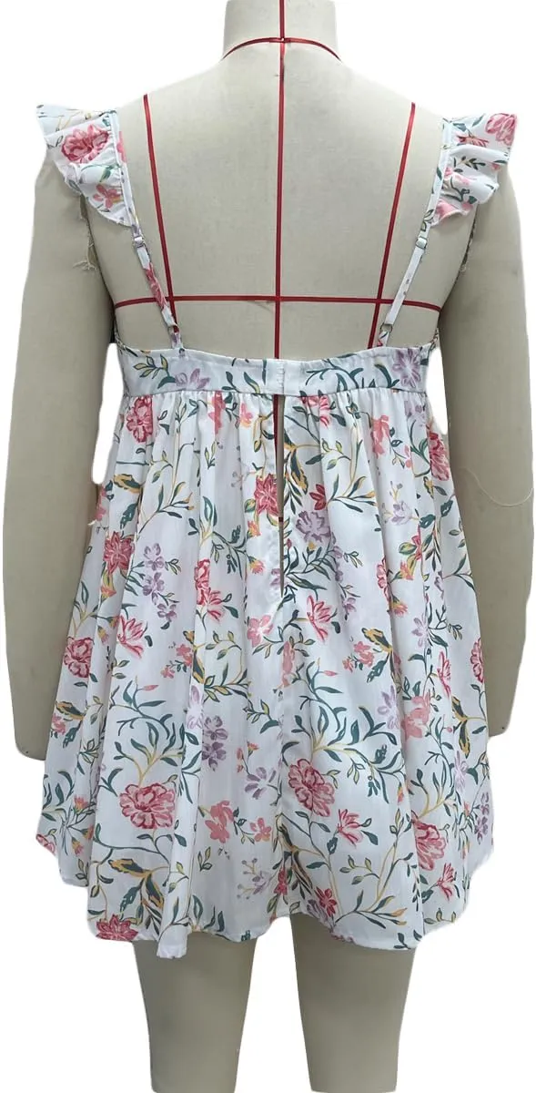 Women Fairy Spaghetti Strap Mini Dress Y2K Floral Babydoll Short Dress 2025 Summer Backless Party Dress Streetwear