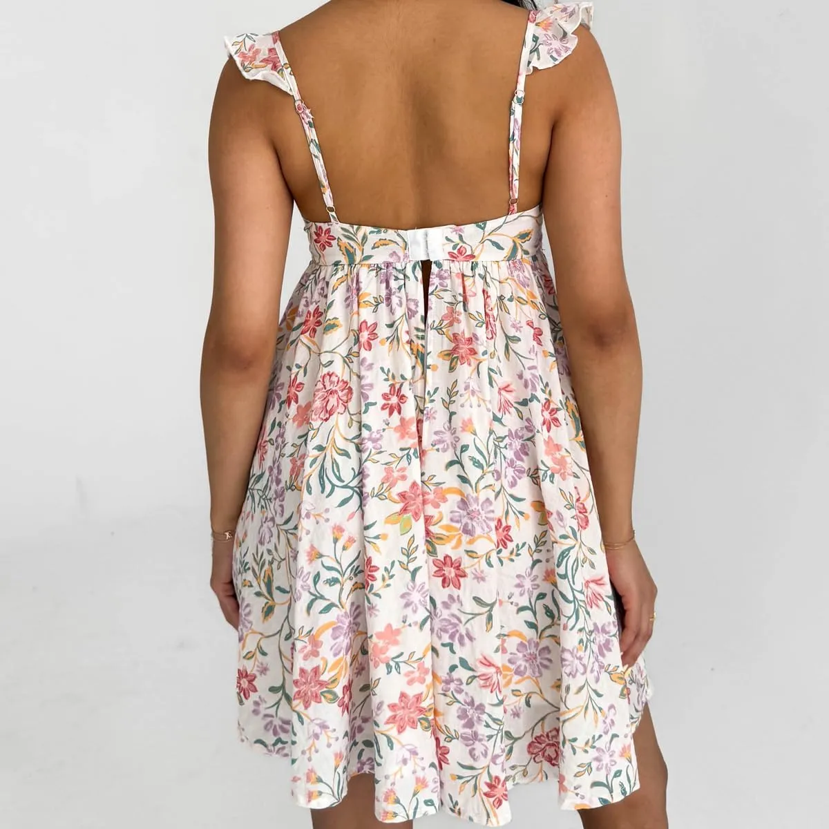 Women Fairy Spaghetti Strap Mini Dress Y2K Floral Babydoll Short Dress 2025 Summer Backless Party Dress Streetwear