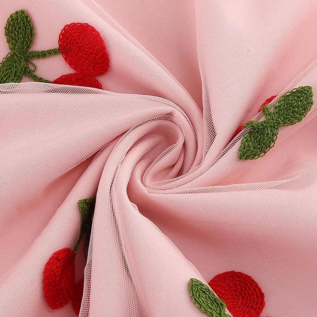 Women Floral Embroidery Dress Sheer Mesh Ruffle Sleeve Illusion Vintage Cocktail Swing Dress Tulle Dinner Dress