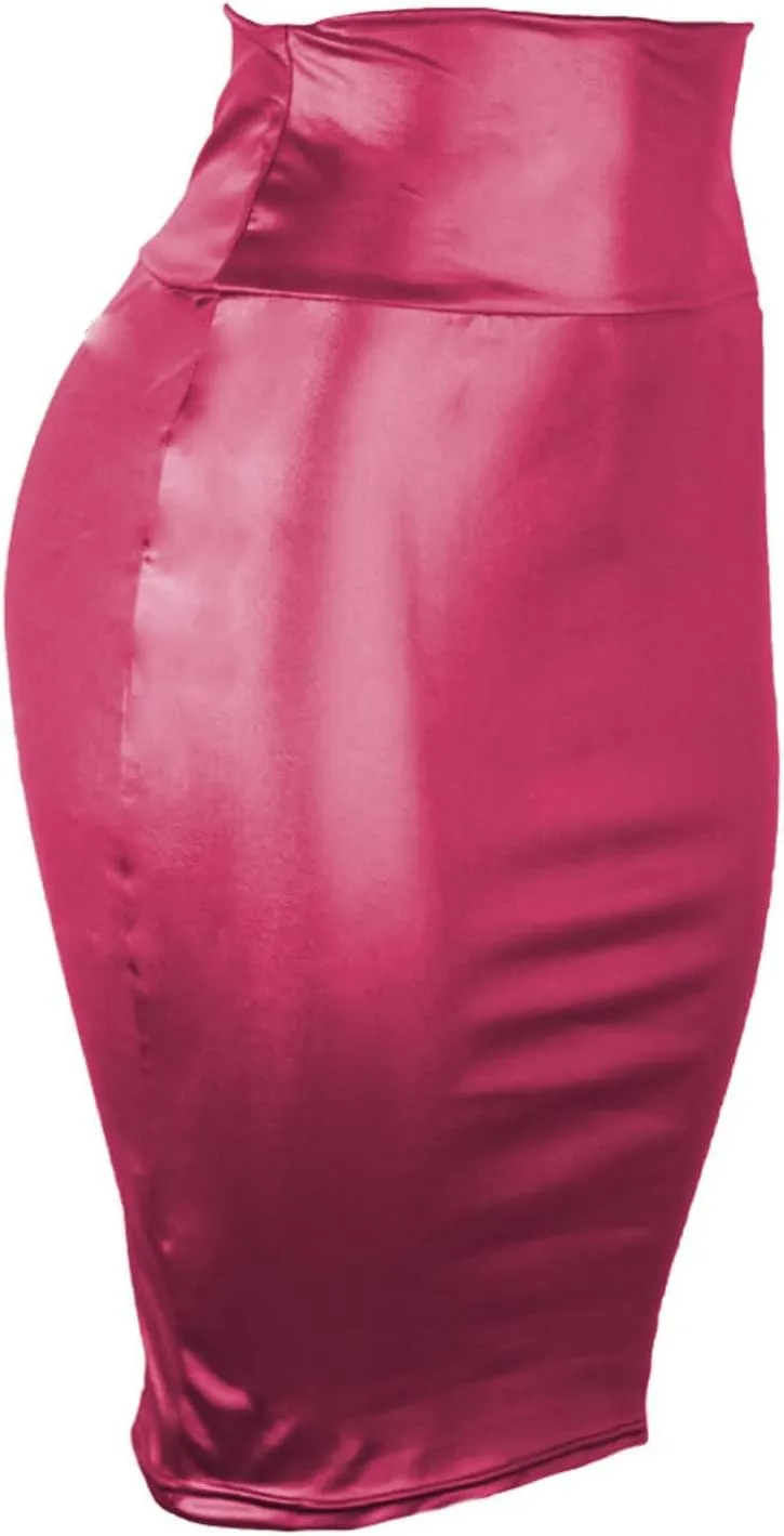 Women High Waist Bodycon Midi Skirts Faux Leather Knee Length Pencil Skirt Ladies Below Knee Office Skirts