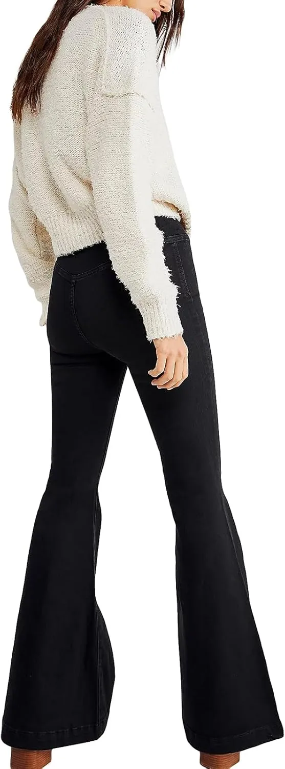 Women High Waist Velvet Flared Pants Y2k Vintage Slim Fit Palazzo Ribbed Bell Bottoms Trousers Cropped Pants