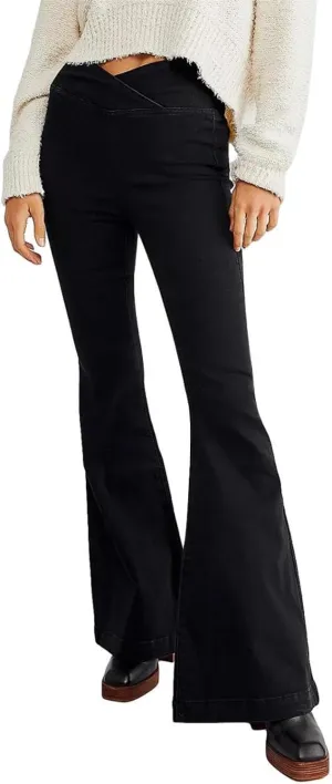 Women High Waist Velvet Flared Pants Y2k Vintage Slim Fit Palazzo Ribbed Bell Bottoms Trousers Cropped Pants