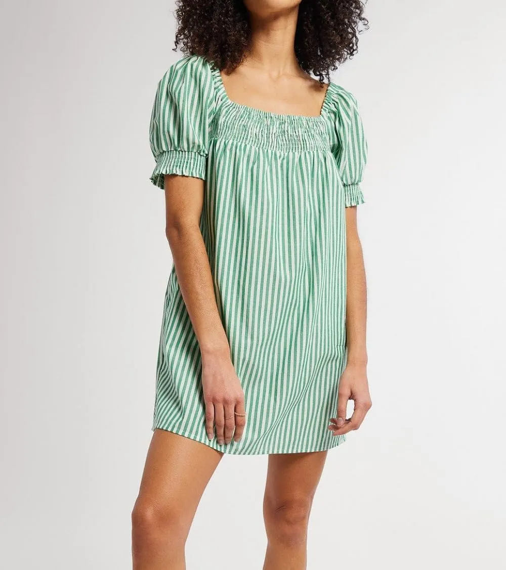 Women Puff Sleeve Babydoll Dress Square Neck Flowy Mini Dress Bow Tie Ruffle A Line Short Dress Summer Sundress