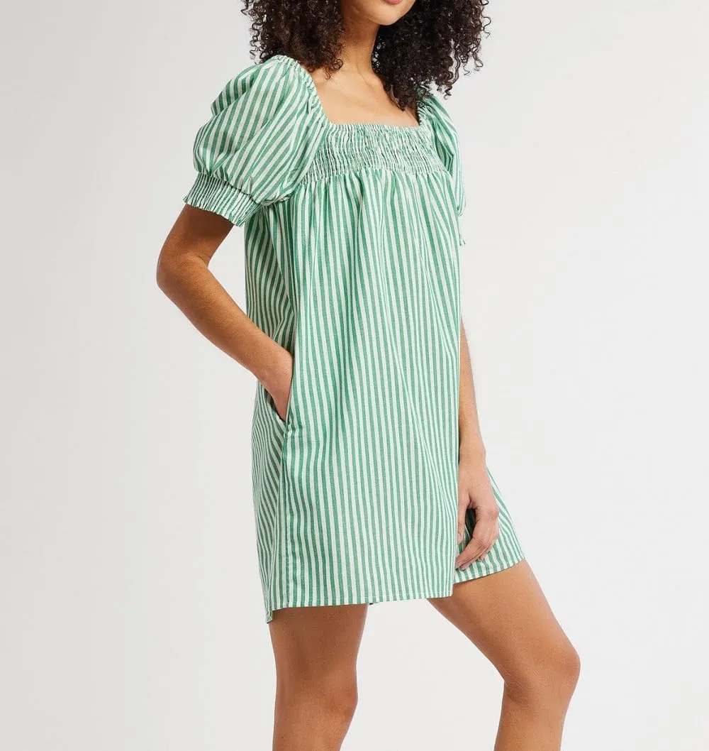 Women Puff Sleeve Babydoll Dress Square Neck Flowy Mini Dress Bow Tie Ruffle A Line Short Dress Summer Sundress