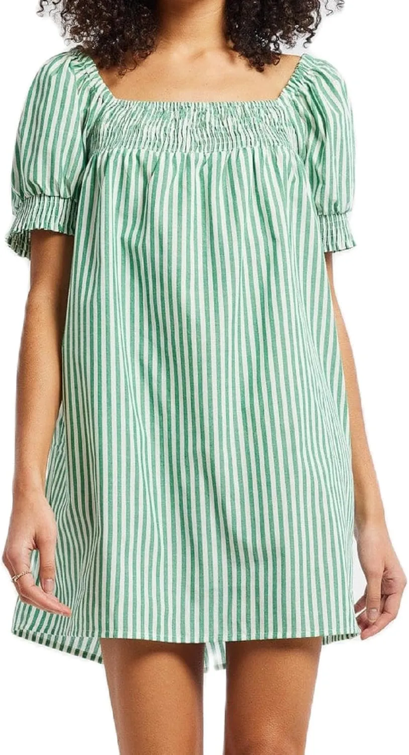 Women Puff Sleeve Babydoll Dress Square Neck Flowy Mini Dress Bow Tie Ruffle A Line Short Dress Summer Sundress