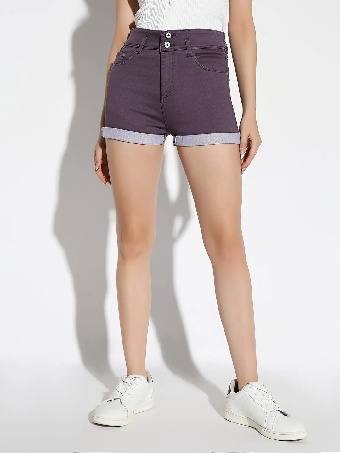 Women Purple Slim Fit Denim Shorts