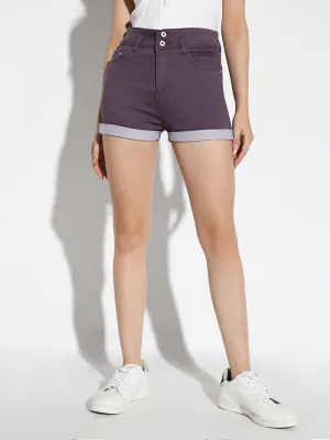 Women Purple Slim Fit Denim Shorts