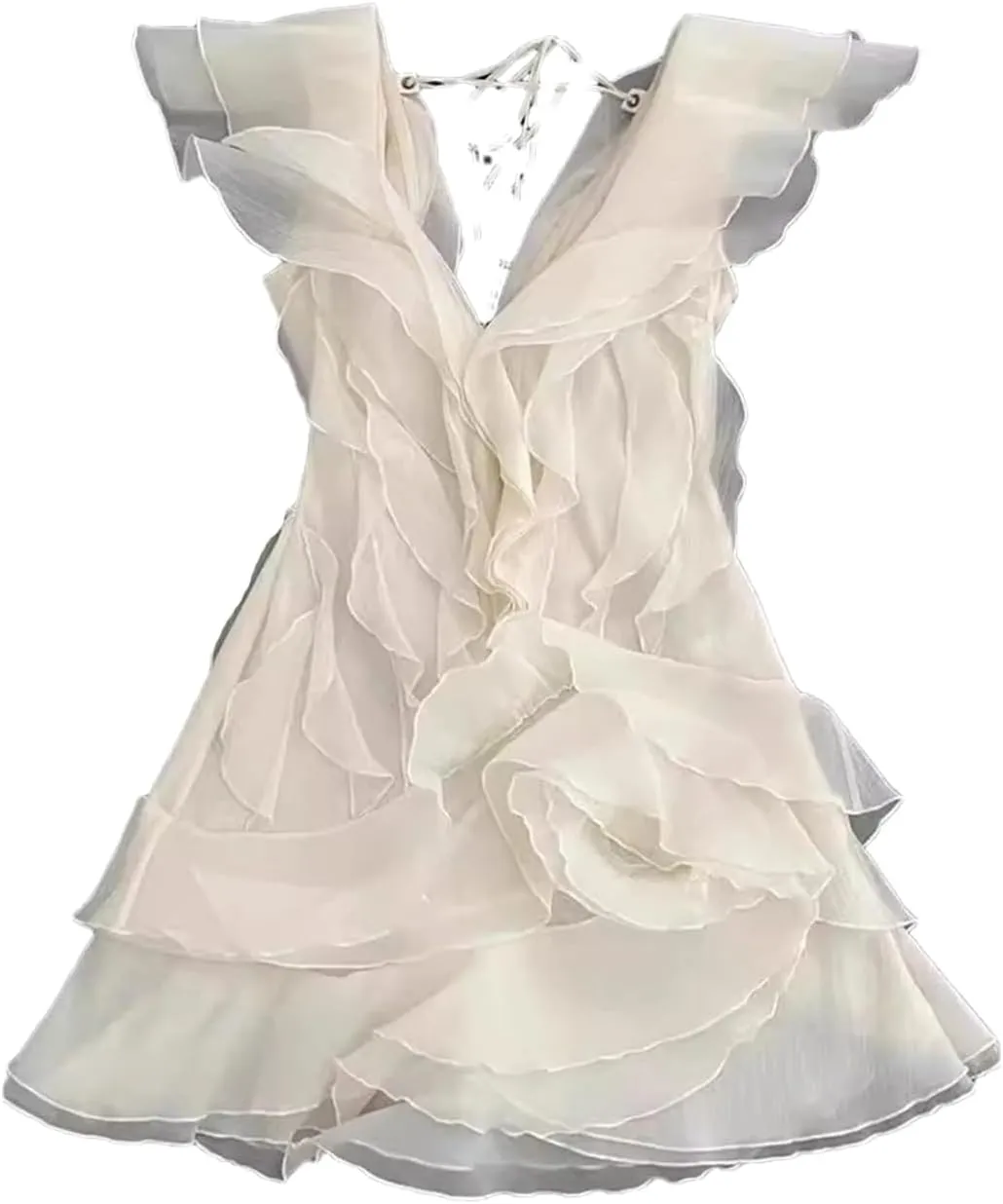 Women Ruffles Off Theshoulder Party Mini Dresses Short Sleeve Backless High Waist Slim Short Dress
