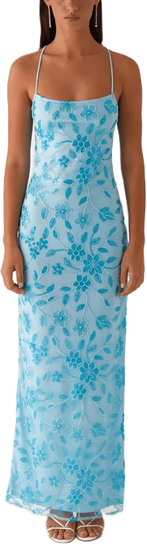 Women Sequin Sparkly Maxi Dress Y2k Square Neck Floral Cami Long Dress Side Split Glitter Bodycon Clubwear