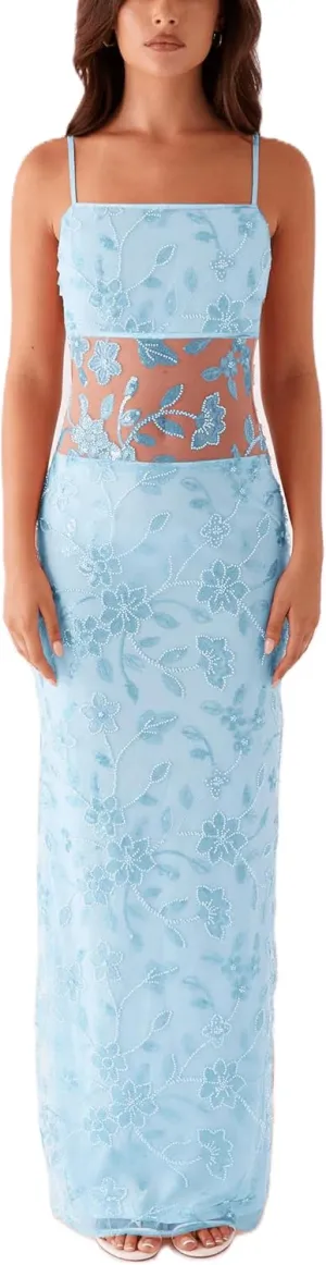 Women Sequin Sparkly Maxi Dress Y2k Square Neck Floral Cami Long Dress Side Split Glitter Bodycon Clubwear