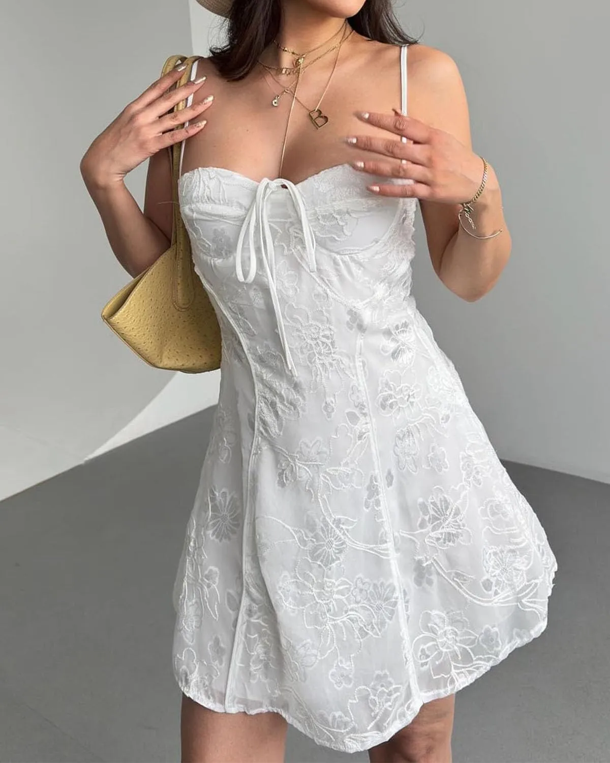 Women Sexy Low Cut Tie Front Lace Floral Print Mini Dress Elegant Spaghetti Straps Backless Ruffle Short Dresses