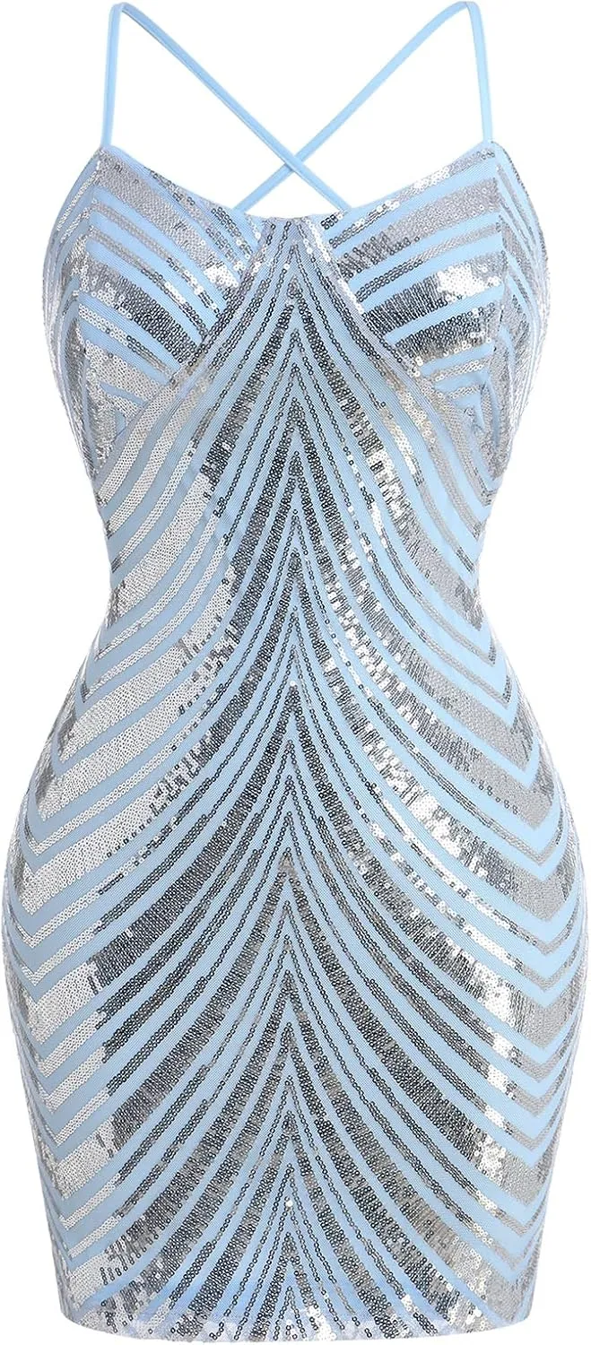Women Sparkly Sequin Homecoming Dresses for Teens Short HOCO Dresses Tight Bodycon Mini Dress Cocktail Party Nightclub