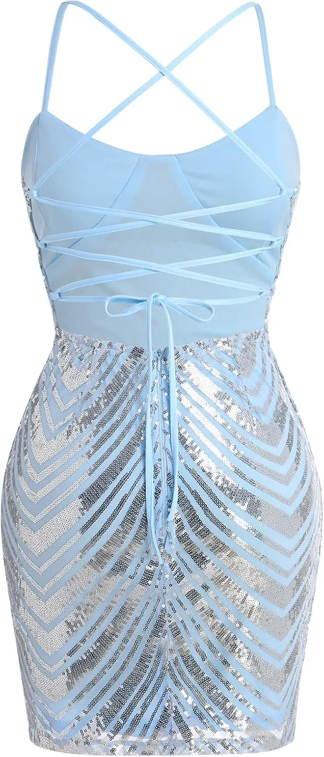 Women Sparkly Sequin Homecoming Dresses for Teens Short HOCO Dresses Tight Bodycon Mini Dress Cocktail Party Nightclub